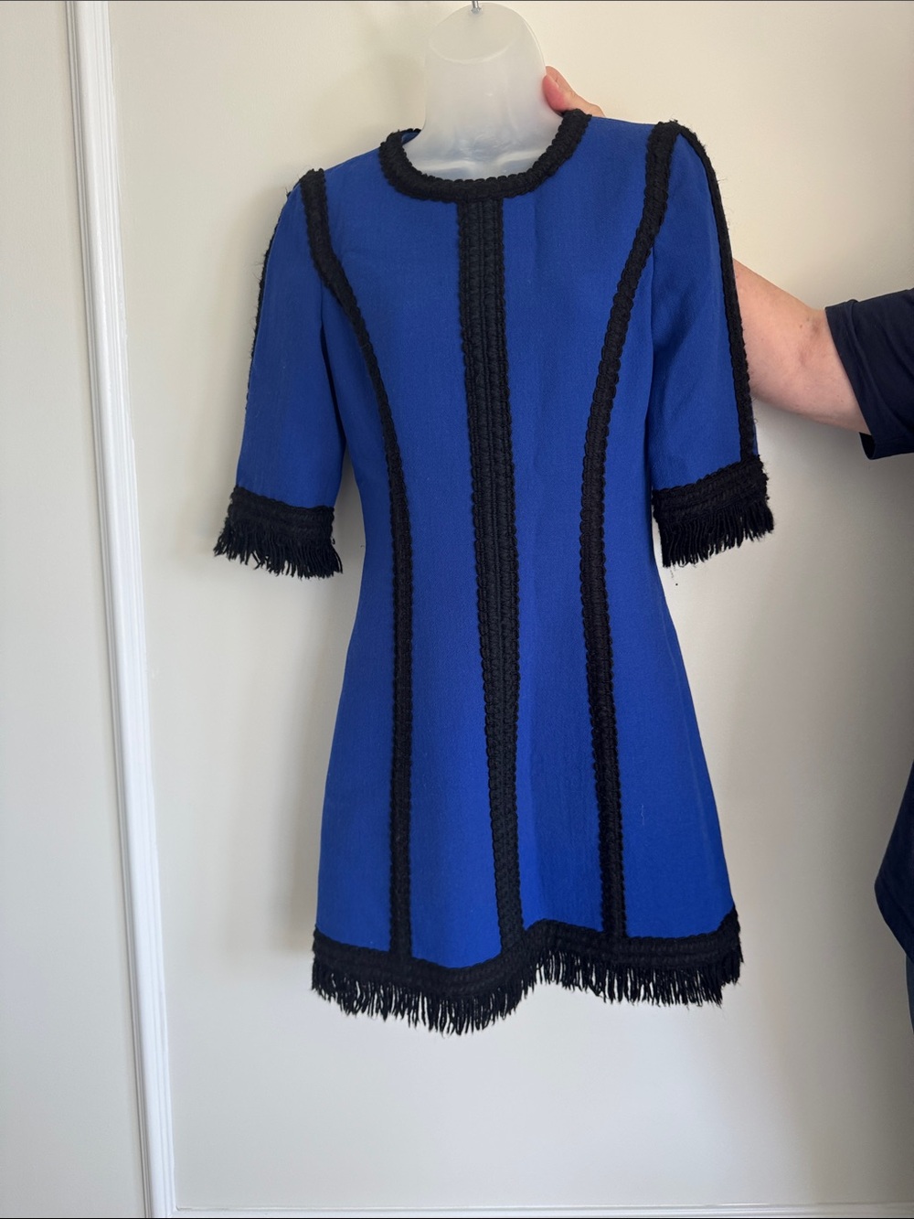 Royal Blue Mini Dress with Black Fringe Trim